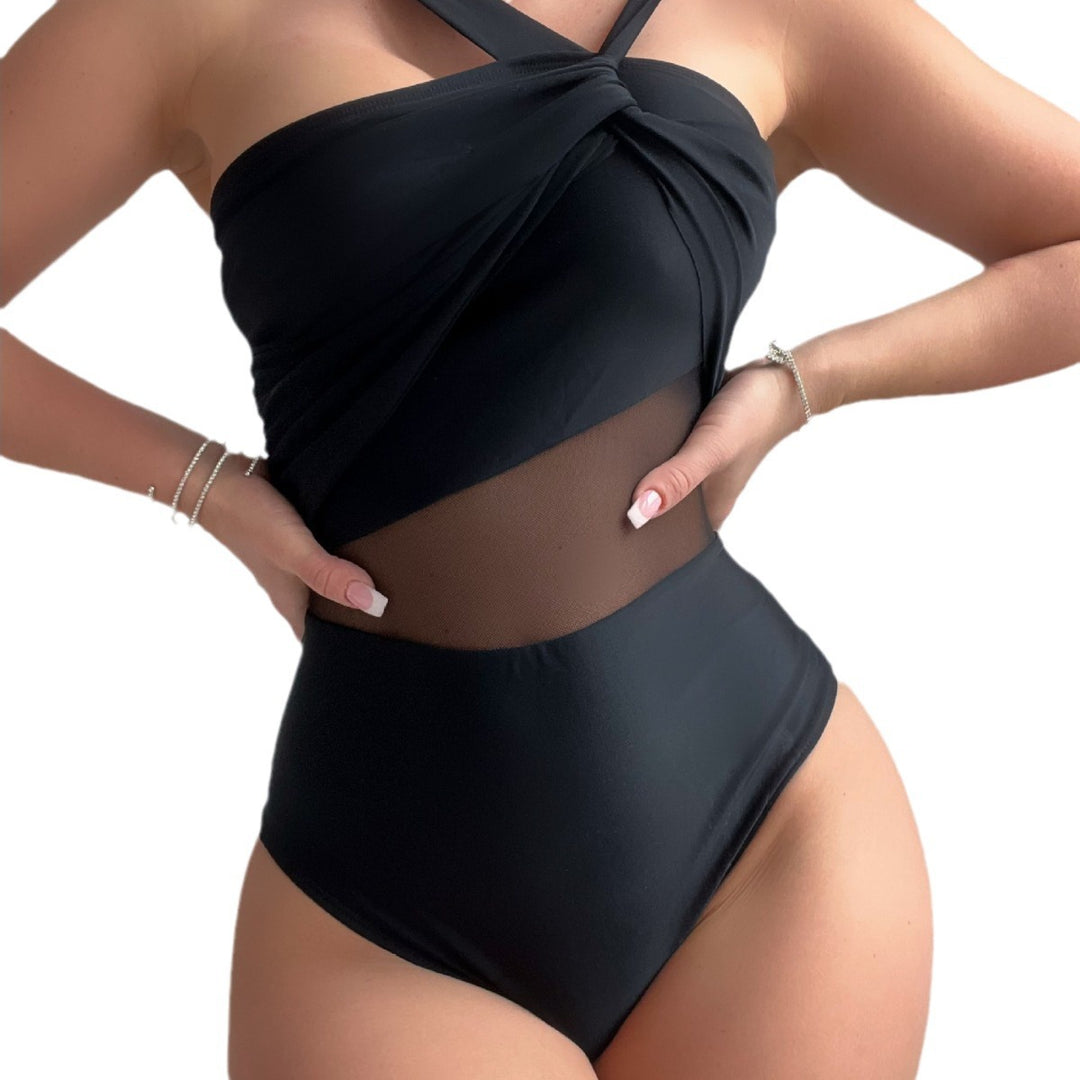 Damen Eleganter Einteiler Badeanzug mit Modernem Stoffmix EB