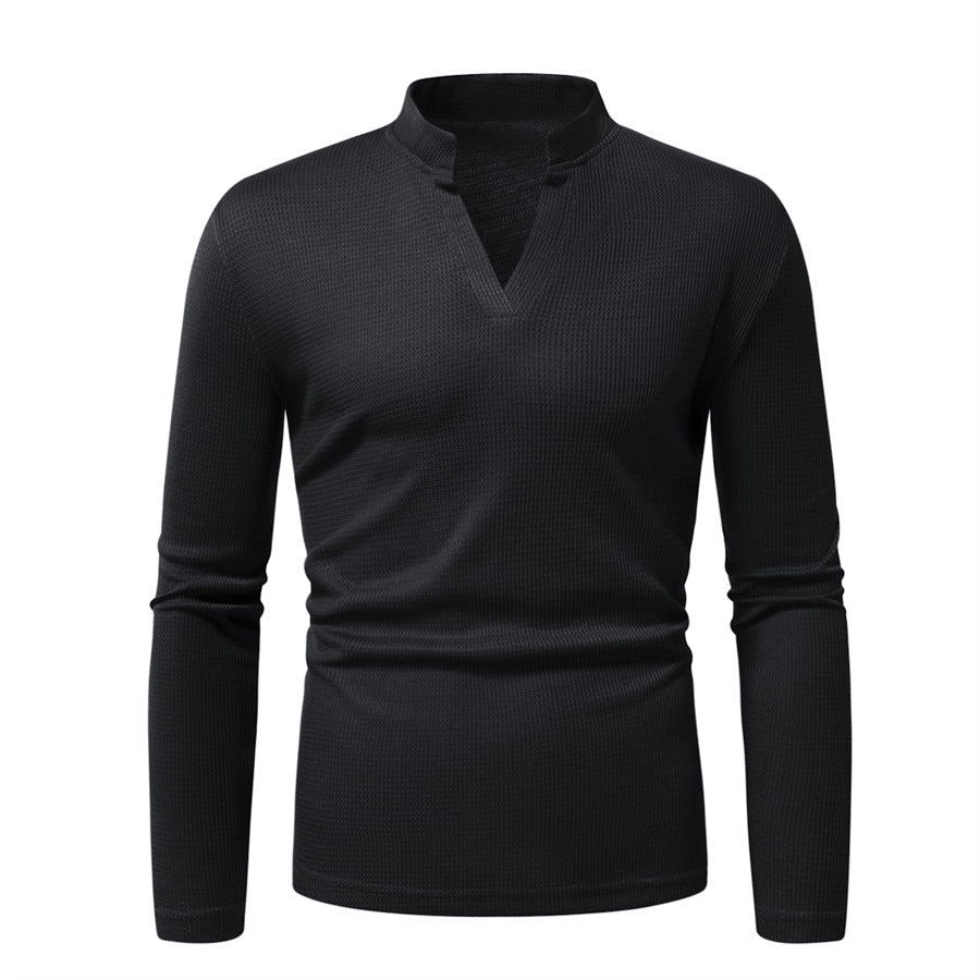 Herren Langarm-Henley-Shirt mit strukturierter Oberfläche EB