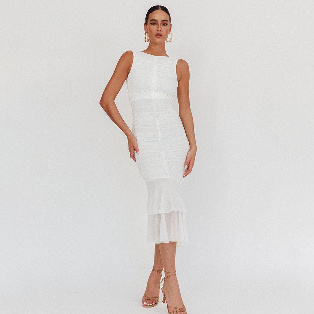 Damen Elegantes Maxikleid mit Rüschendetails EB