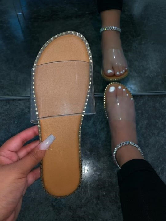 Damen Transparente Sandalen mit glitzerndem Dekor und komfortablem Fußbett EB