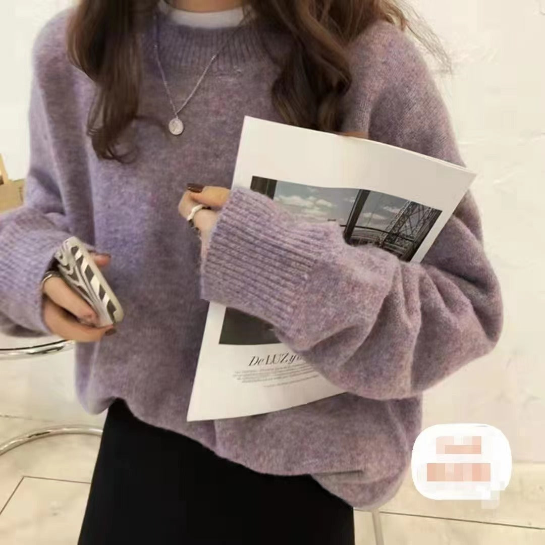 Damen Hochwertiger Strickpullover mit klassischem Rundhalsausschnitt und lässigem Schnitt EB