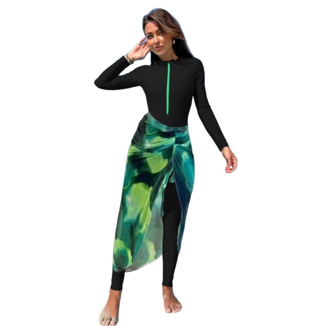 Damen Sportlicher Langarm-Schwimmanzug mit Wickeldesign EB
