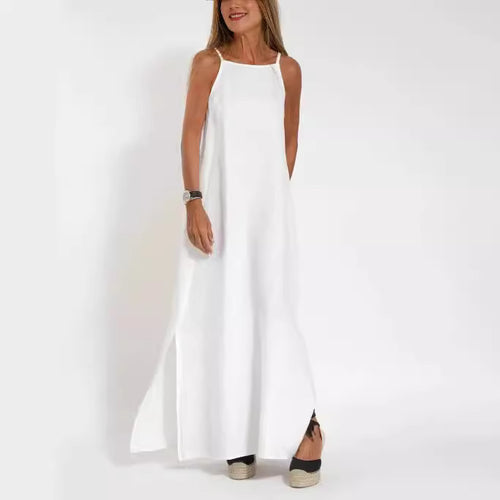 Damen elegantes Maxikleid mit feinen Trägern und schwingendem Saum EB