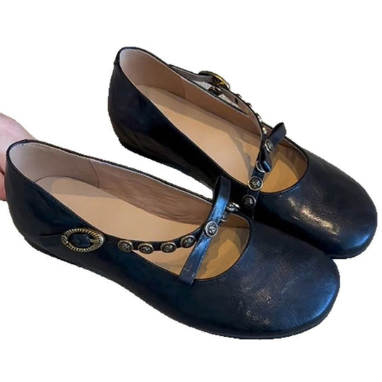 Damen Elegante Ballerina-Schuhe mit dekorativen Knopfdetails EB