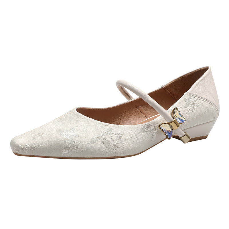 Damen elegante spitze Ballerinas mit verziertem Riemen und Glitzerakzenten EB