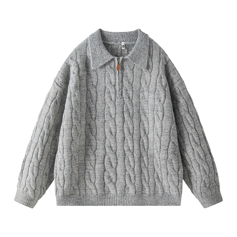 Damen Hochwertiger Strickpullover mit kurzem Reißverschluss und klassischem Kragen EB
