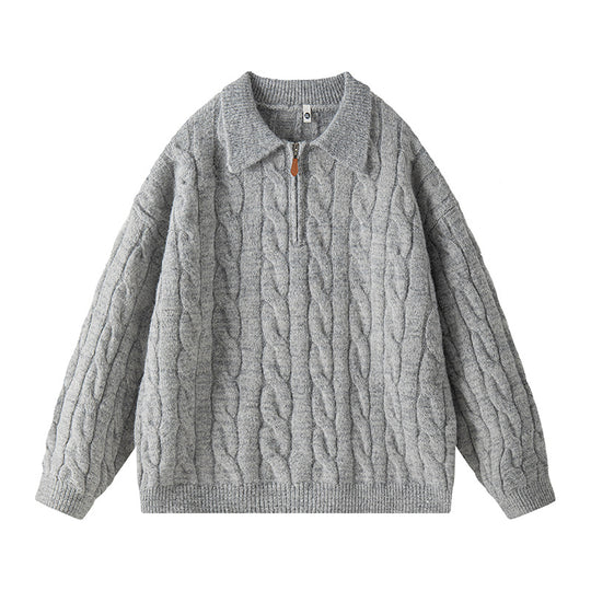 Damen Hochwertiger Strickpullover mit kurzem Reißverschluss und klassischem Kragen EB