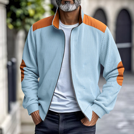 Herren Sportliche Zip-Jacke mit Rippenstruktur und Kontrastärmel EB