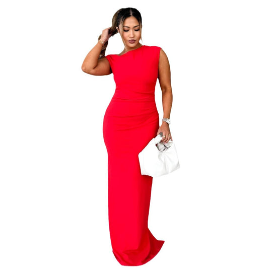 Damen Elegantes körperbetontes Maxikleid mit schickem Stehkragen und seitlichem Schlitz EB