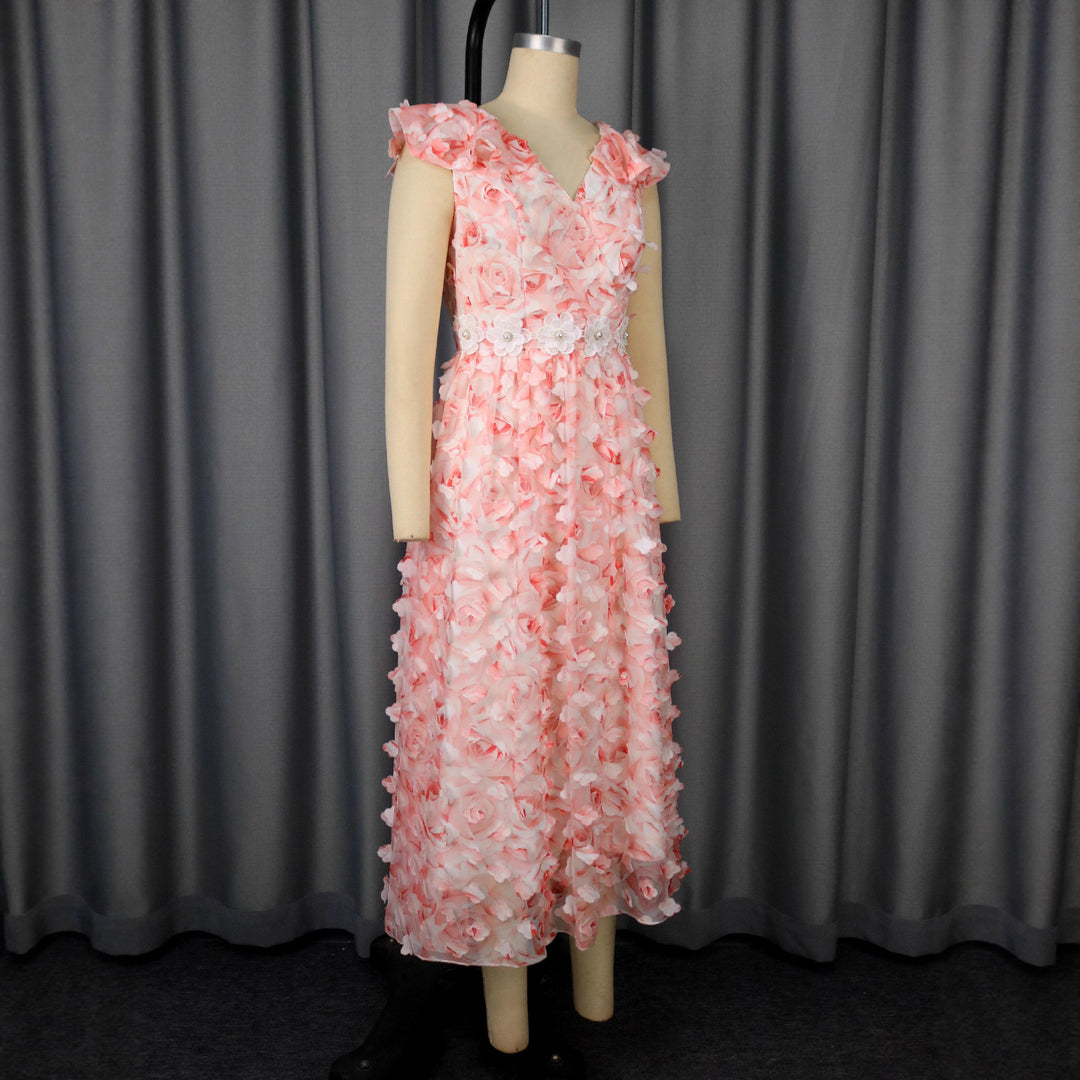 Damen Elegantes Maxikleid mit floralen Rüschen EB