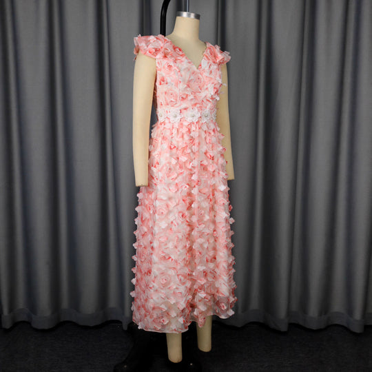 Damen Elegantes Maxikleid mit floralen Rüschen EB