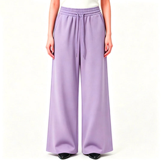 Damen nan weite High-Waist Loungehose mit elastischem Bund, Kordelzug und fließendem Jersey EB