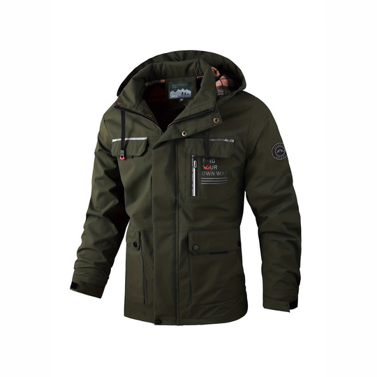 Herren leichter Softshell-Parka mit wasserabweisender Beschichtung, Kapuze und Multifunktions-Taschen EB