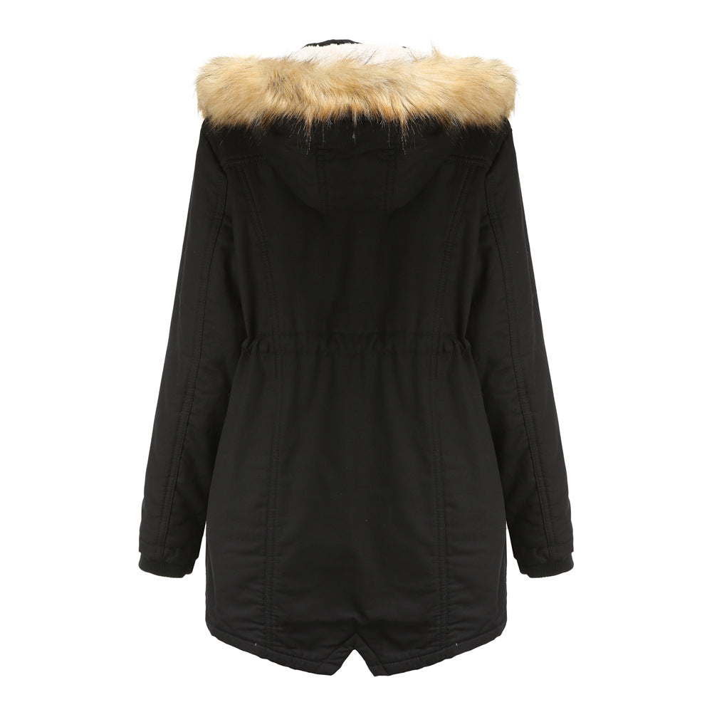 Damen moderne Parka mit abnehmbarem Kunstfellkragen und seitlichen Taschen EB