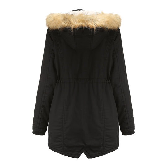 Damen moderne Parka mit abnehmbarem Kunstfellkragen und seitlichen Taschen EB