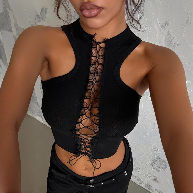 Damen Crop-Top mit dekorativem Schnür-Detail EB