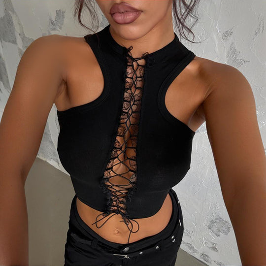 Damen Crop-Top mit dekorativem Schnür-Detail EB