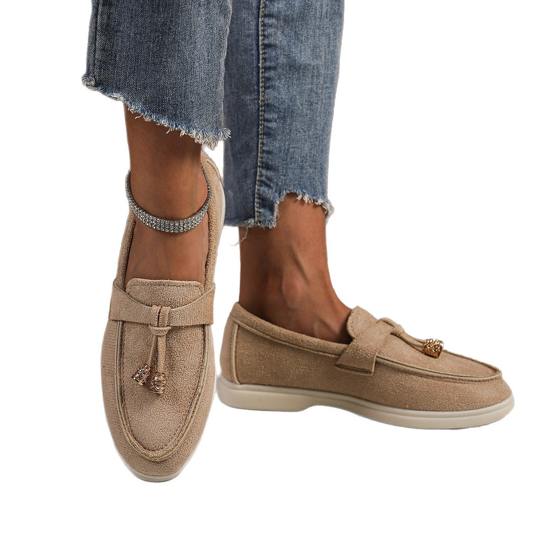 Damen  bequeme Veloursleder-Loafer mit dekorativem Tassel-Detail und gepolsterter Komfortsohle EB