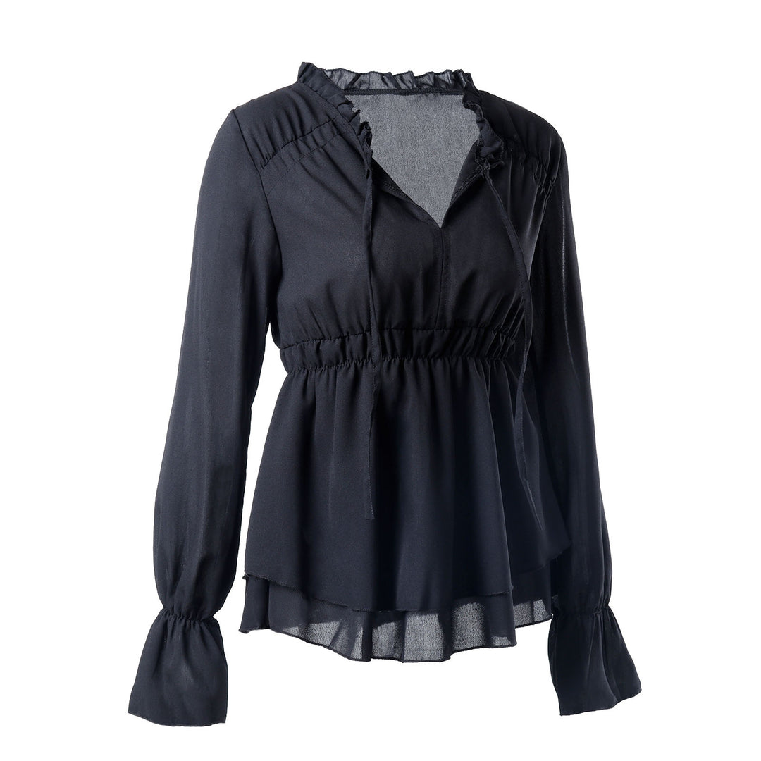 Damen Rüschenbluse mit elastischer Taillierung und langen Ärmeln EB