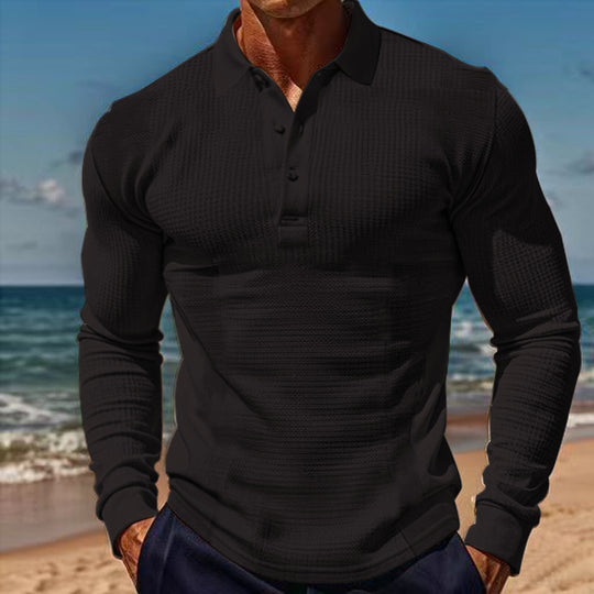 Herren Langarm-Henley-Shirt aus atmungsaktivem Strukturmaterial mit dekorativen Knöpfen EB