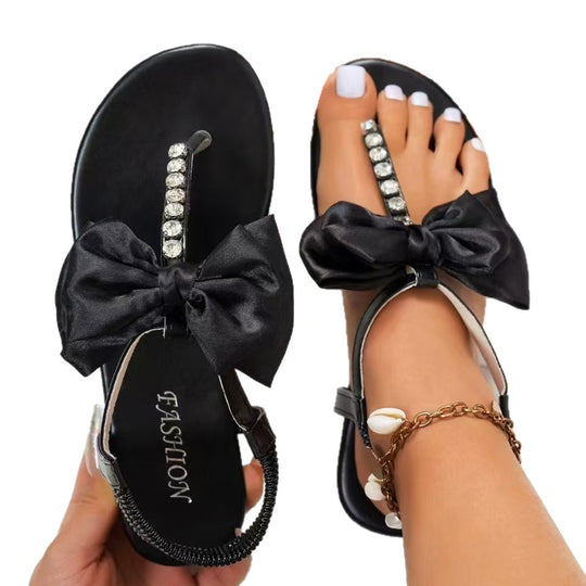 Damen Glamouröse Flip-Flops mit funkelnden Riemen und verspieltem Schleifen-Design EB