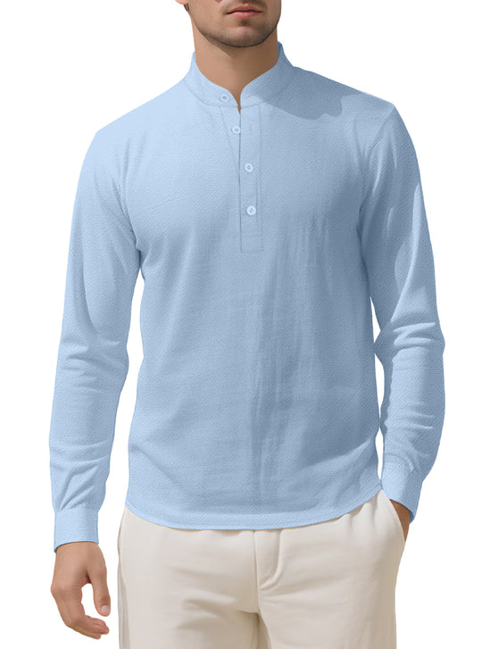 Herren nan Nehru-Kragen-Henley aus Baumwollstretch mit verdeckter Knopfleiste und schmaler Passform EB