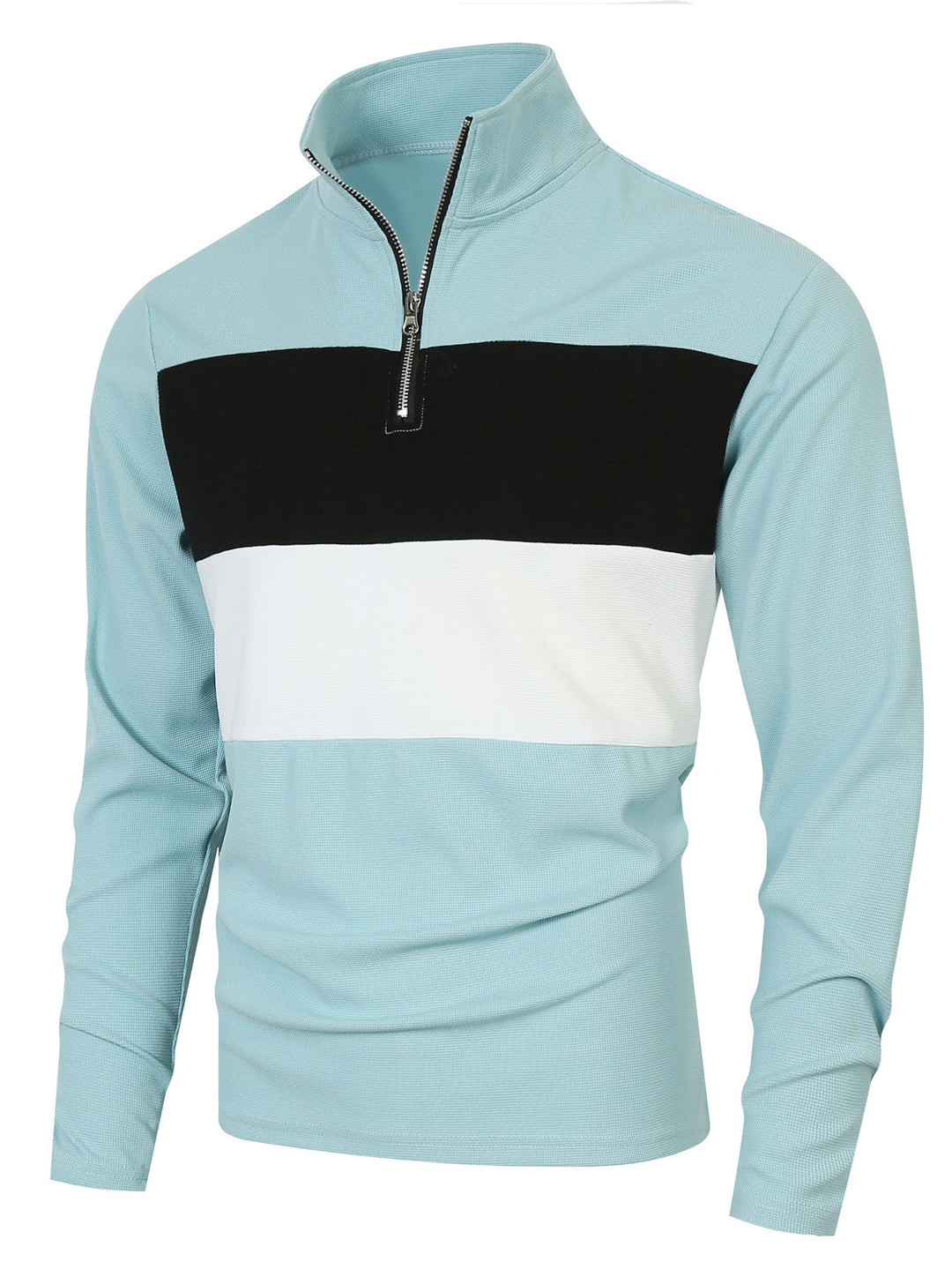 Herren nan Halbzip-Pullover mit Stehkragen, breitem Blockstreifen und fein gerippter Struktur EB