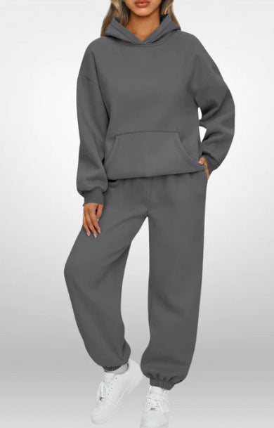 Damen nan oversized Kapuzen-Loungewear-Set mit Kängurutasche und elastischem Knöchelabschluss EB