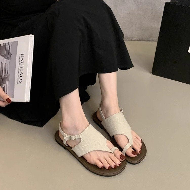Damen elegante Zehentrenner-Sandalen mit verstellbarem Riemen und komfortablem Fußbett EB
