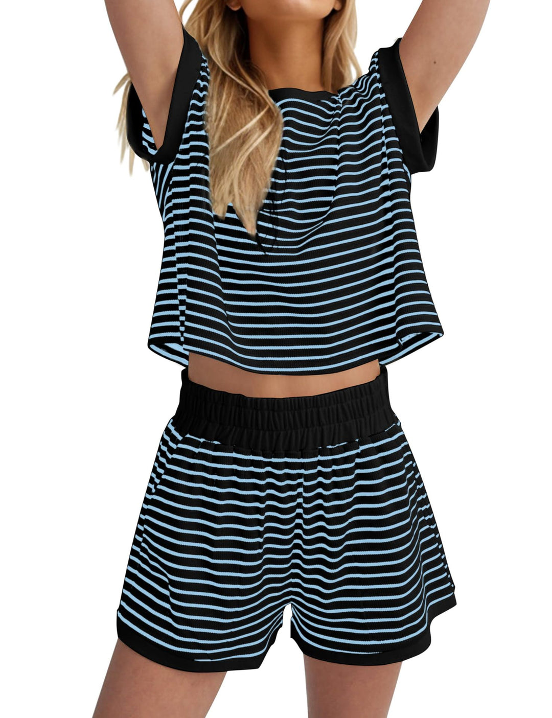 Damen Lässiges gestreiftes Set aus lockerer Oberteil und Shorts EB