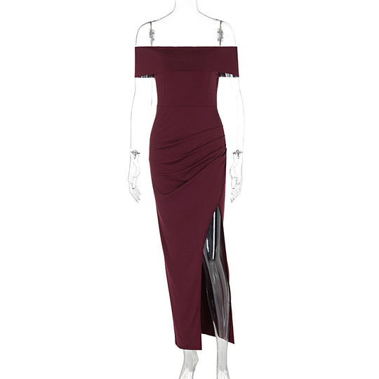 Damen Off-Shoulder Kleid mit figurformendem Schnitt und hohem Schlitz EB