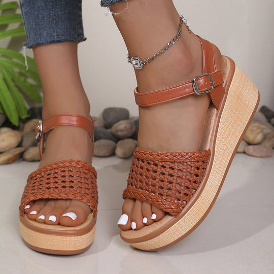 Damen Plateau Sandalen mit geflochtenem Riemen EB