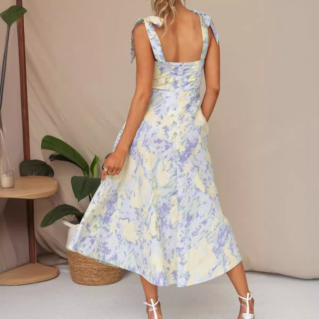 Damen Sommerliches Blumenkleid mit elegantem Spaghettiträger-Design EB