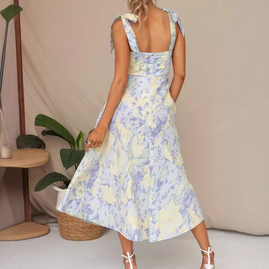 Damen Sommerliches Blumenkleid mit elegantem Spaghettiträger-Design EB