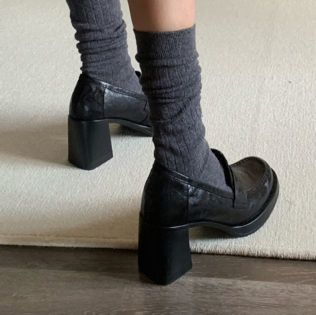 Damen elegante Blockabsatz Loafers mit modischer Schnallenakzent EB