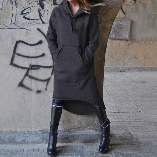Damen nan Oversize Kapuzenkleid mit hohem Rückensaum, Kängurutasche und lässigem Streetstyle-Schnitt EB