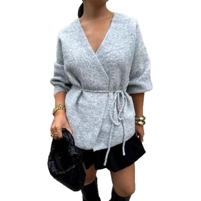 Damen Wickelpullover mit Taille und stylishen Details EB