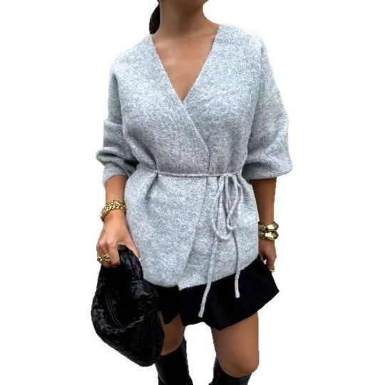 Damen Wickelpullover mit Taille und stylishen Details EB