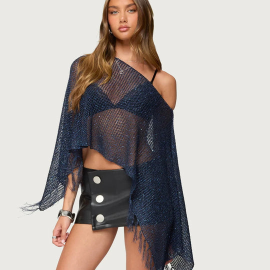 Damen Netzponcho mit funkelnden Akzenten EB