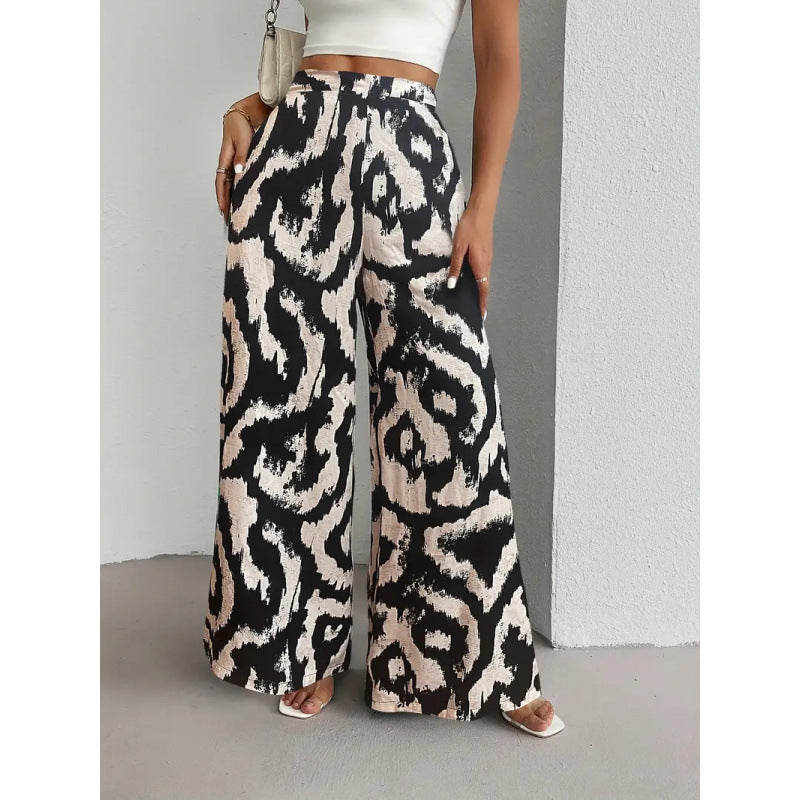 Damen Weite Palazzo-Hosen mit farbenfrohem Muster und hohem Taillenbund EB