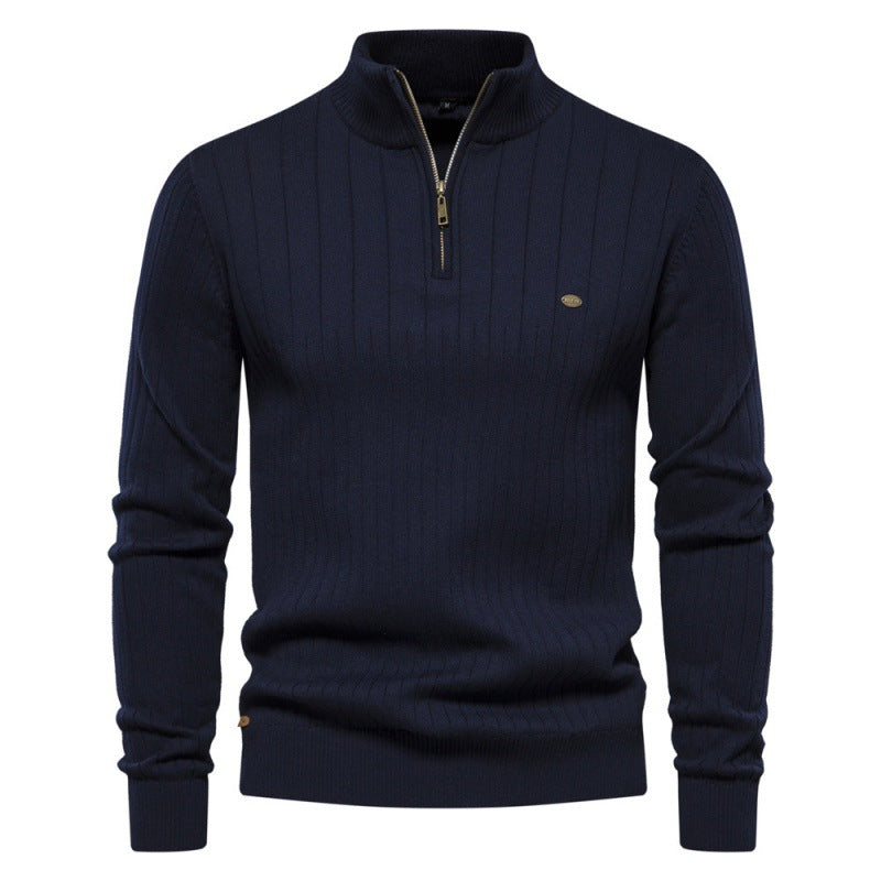 Herren Pullover mit halbem Reißverschluss und Rippstruktur EB