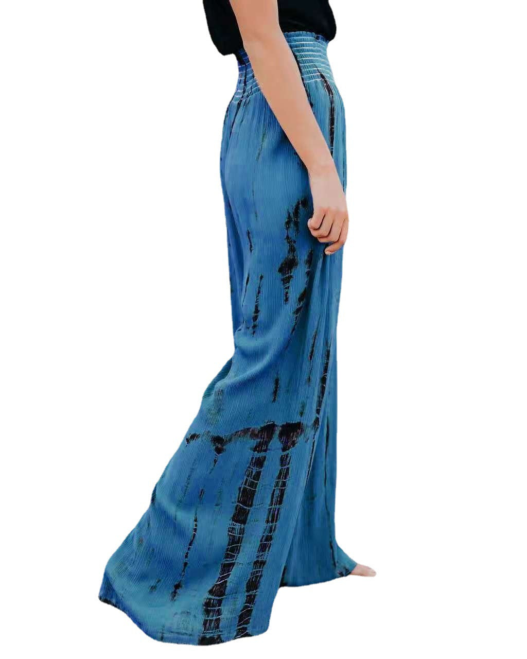 Damen Palazzo-Hose mit dehnbarem Taillenbund und modernem Streifenmuster EB