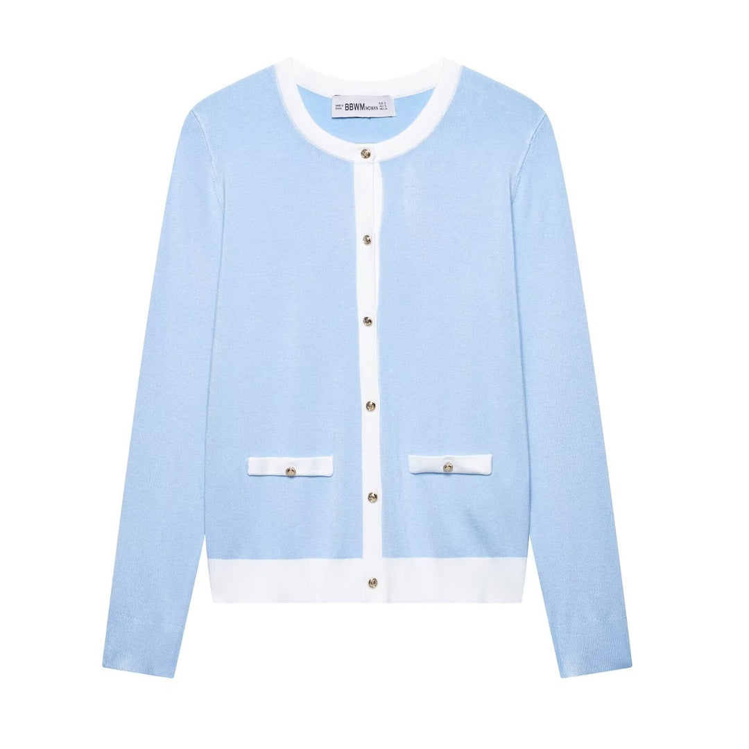 Damen elegante Strickjacke mit dekorativen Knöpfen und Taschen EB