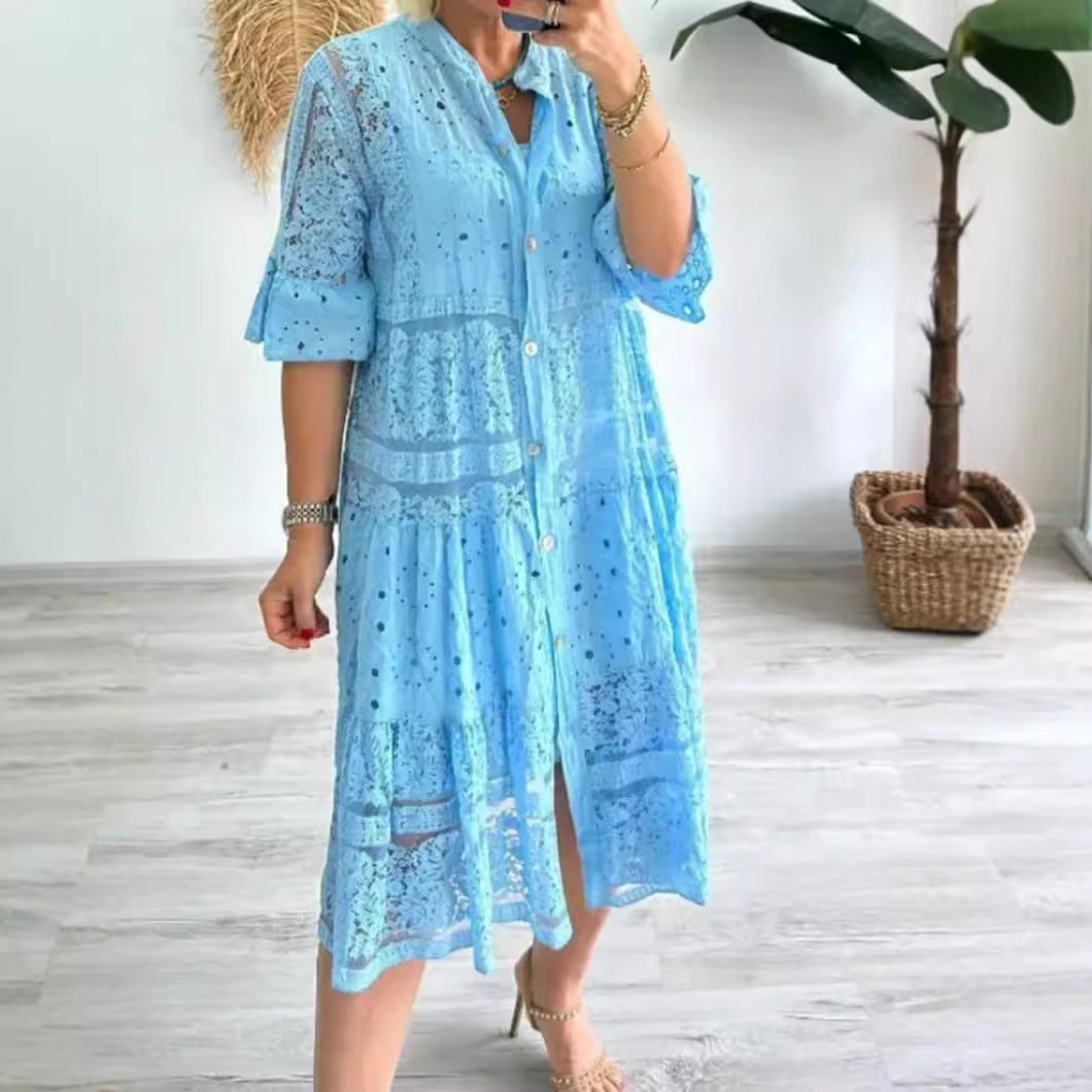 Damen Langarm-Hemdjacke aus luftiger Spitze Heidi-Mode