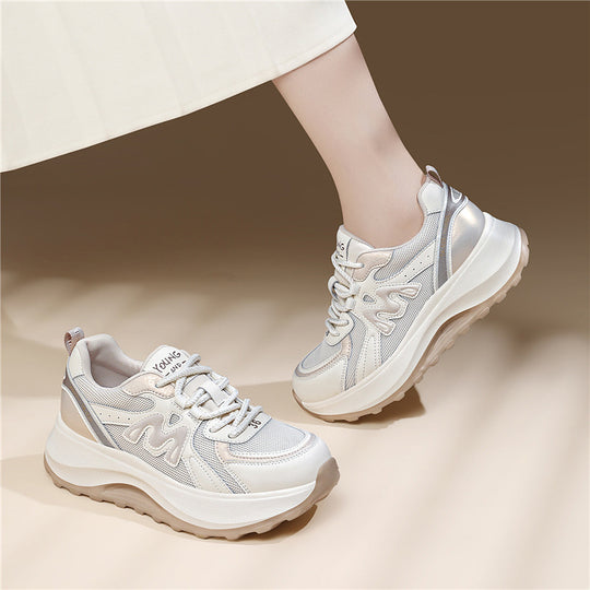 Damen modische Chunky Sneakers mit atmungsaktivem Obermaterial und stoßdämpfender Sohle EB