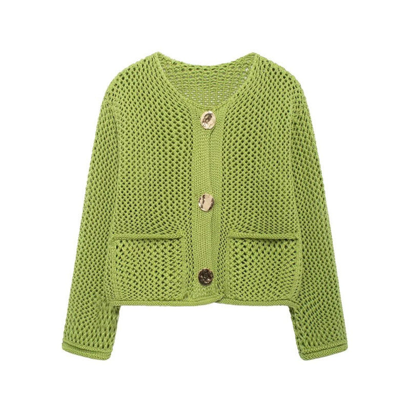 Damen Strickjacke mit offener Maschenstruktur und komfortablen Taschen EB