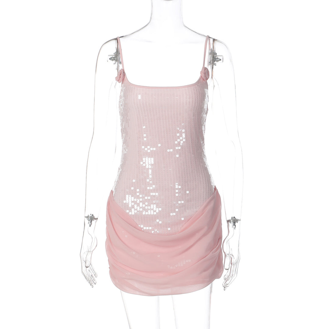 Damen Elegantes Minikleid mit Pailletten und Raffungen EB