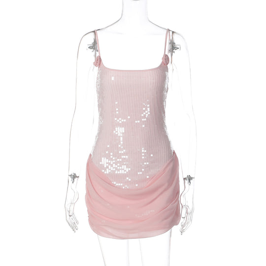 Damen Elegantes Minikleid mit Pailletten und Raffungen EB
