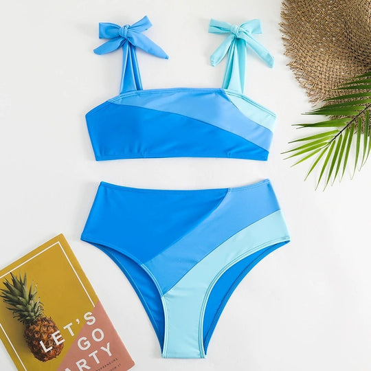 Damen Bikini-Set mit verspielten Schleifen und modernem Farbblockdesign EB