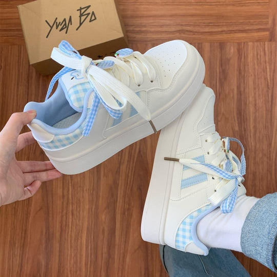 Damen Sneakers mit kariertem Bindungsdesign und atmungsaktiver Innensohle EB